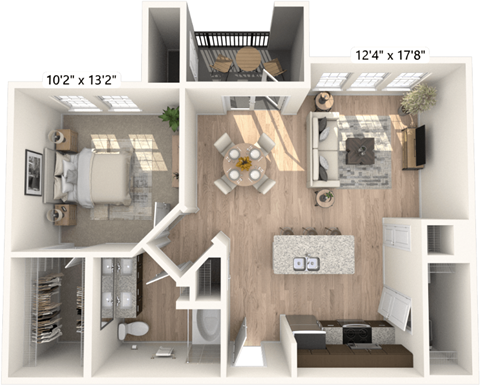 Floor plan for 1 bed, 1 bath, 775 sqft